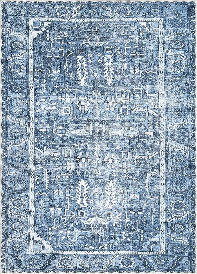 Bloom Rugs Washable Non-Slip 10x14 Rug - Blue Traditional Oriental Area Rug for Living Room, Bedroom, Dining Room, and Kitchen - Exact Size: 10' x 14'