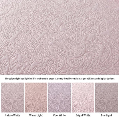 HoneiLife King Size Quilt Sets - 3 Piece Microfiber Quilt Set Lightweight Bedspreads Reversible Coverlets Rustic Bed Cover King Quilt Bedding Set All Season Quilts-Light Pink