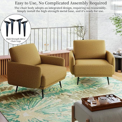 Oversized Accent Chair for Living Room Cozy Reading Chairs Mid-Century Modern Accent Chairs Armchair with Metal Legs Single Sofa Chair for Home Office (Set-of-2, Polyester Fabric- Pumpkin Orange)