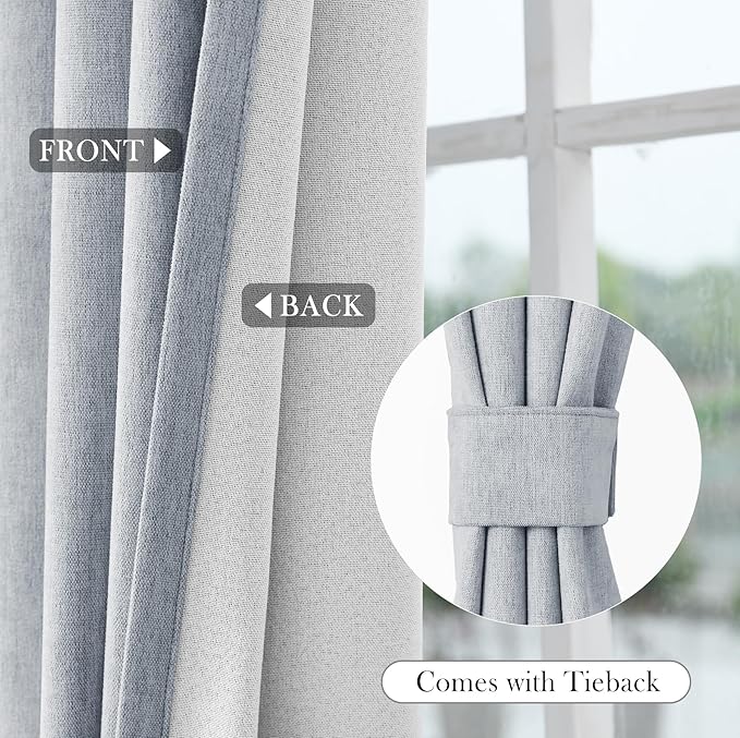 Macochico Full Blackout Curtains 84 Inches Long Insulated Noise Reducing Chenille Curtains for Living Room Bedroom Nursery Auditorium Gray Blue Curtains with Tieback Grommet 72" Wx84 L 1 Panel