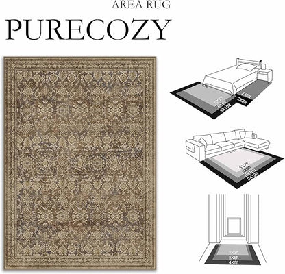 6x9 Vintage Area Rug Brown Washable Living Room Large Non Slip Carpet Bedroom Indoor Office Low Pile Traditional Distressed Retro Floral Accent Rug for Dining Room Kitchen