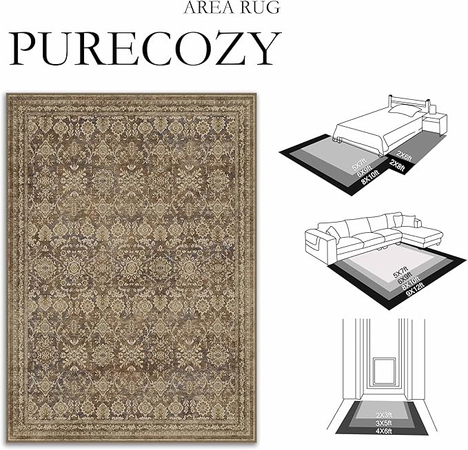 2x6 Runner Rug Brown Vintage Hallway Carpet Indoor Kitchen Washable Living Room Low Pile Traditional Distressed Retro Floral Accent Throw Rug Non Slip Laundry Bathroom Office Dining Room