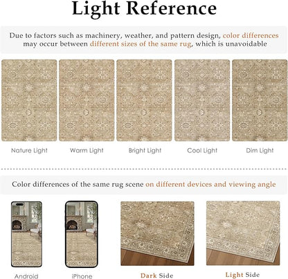 4x6 Brown Area Rug Non Slip Vintage Office Entryway Rug Distressed Machine Washable Kitchen Carpet Retro Traditional Floral Accent Throw Door Mat for Bedroom Bathroom Dining Living Room