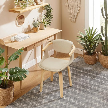 Art Leon Swivel Dining Chairs - Mid Century Modern Fabric Upholstered Kitchen Dining Room Chair with Arms, Desk Chairs No Wheels, Set of 2, Off White