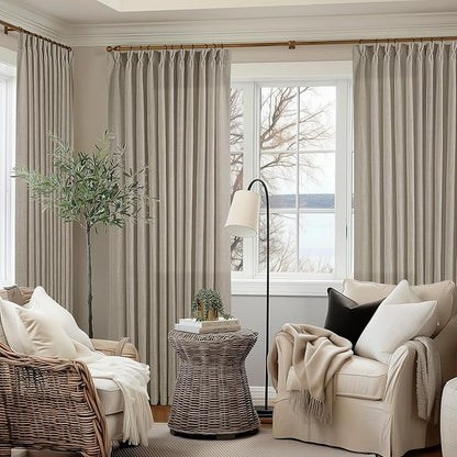 Burlywood Birch 90 Inches Long 70 Inch Wide Curtains for Living Room Light Filtering Semi Sheer Modern Farmhouse Pleated Curtain Back Tab for Patio Sliding Door Dining Room Large Window 1 Panel 70x90