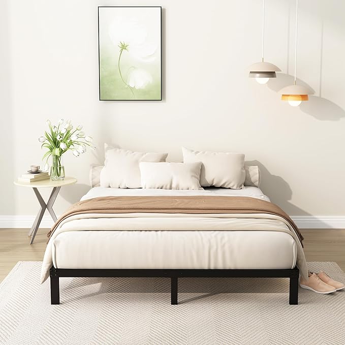 7 Inch King Bed Frame Heavy Duty Low Profile Metal Platform No Box Spring Needed Mattress Foundation, Easy to Assembly, Noise Free, Black