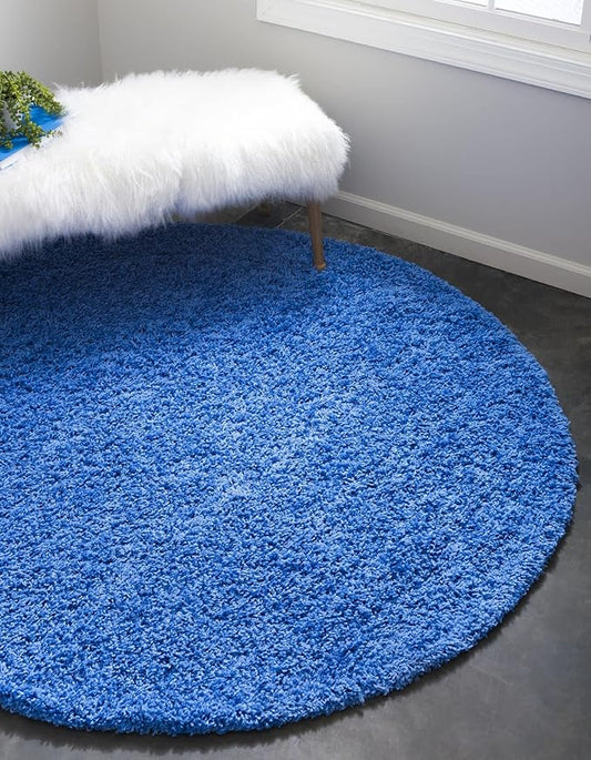 Unique Loom Solid Shag Collection Area Rug (5' Round Periwinkle Blue)