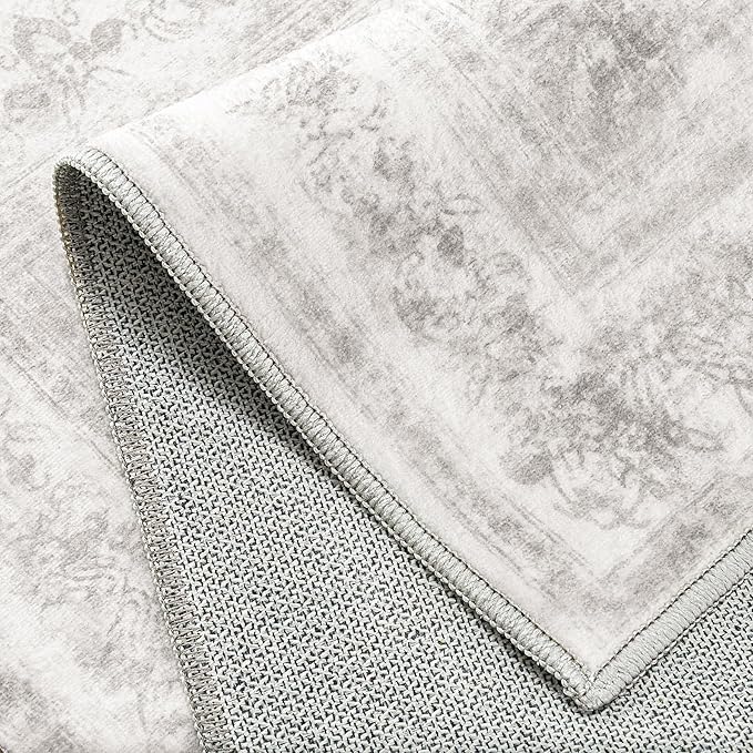 Runner Rug 3x12 Washable Light Gray Hallway Runner Vintage Boho Medallion Non Slip Grey Distressed Retro Carpet Indoor Low Pile Long Soft Rug for Kitchen Entryway Bedroom Bathroom Laundry