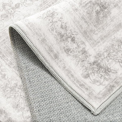 Runner Rug 2x10 Washable Light Gray Hallway Runner Vintage Boho Medallion Non Slip Grey Distressed Retro Carpet Indoor Low Pile Long Soft Rug for Kitchen Entryway Bedroom Bathroom Laundry