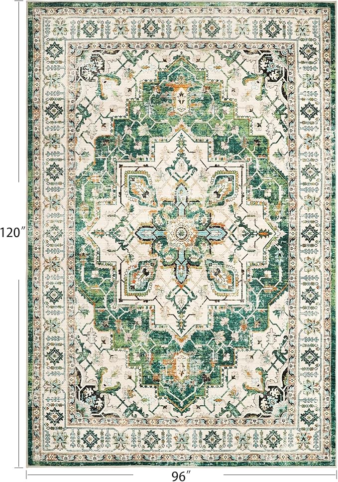 zesthome 8x10 Area Rugs,Stain Resistant Washable Rug,Ultra-Thin Rugs for Living Room,Bedroom,Non-Slip Backing Home Decor Large Area Rug (Green,8'x10')