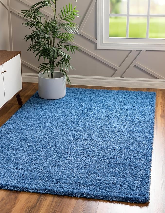 Unique Loom Solid Shag Collection Area Rug (9' x 12' 2" Rectangle, Periwinkle Blue)