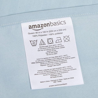 Amazon Basics Soft, Breathable Microfiber Bed Sheets, Queen Size, 4-Piece, Spa Blue Striped