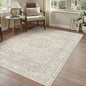 Beige 4x6 Area Rug Washable Vintage Carpet for Office Living Room Soft Retro Floral Low Pile Thin Indoor Rug Non Slip Central Medallion Floor Cover for Bedroom Kitchen Dining Room