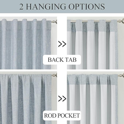 Vision Home Rod Pocket Back Tab Chambray Blue Total Blackout Bedroom Curtains 95 inch for Living Room Window Panels Thermal Insulated Energy Efficient Soundproof Grayish Blue Drapes 2 Panels 50"Wx95"L