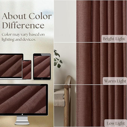 Brown Red Linen Pinch Pleated Curtains 102 Inches Long for Living Room Pleated Drapes Hooks Back Tab Thick Linen Textured Boho Farmhouse Country Terracotta Maroon 102 Inch Curtain for Dining Bedroom