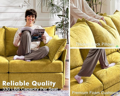 ABCASA 135.5" Oversized Modular Sectional Sofa, L Shaped Convertible Couch with Movable Ottoman, 5 Seat Corner Couches for Living Room Deep Seat Yellow Chenille