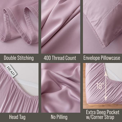 Bella Coterie Luxury Bamboo Viscose Split King Size Sheet Set | 2 Fitted Sheets for Sleep Number & Adjustable Beds | 100% Organically Grown | Cooling & Ultra Soft | 18” Deep Pocket [Lilac]