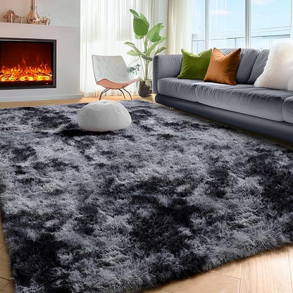 PAGISOFE Area Rugs 9x12 Living Room, Machine Washable Dark Grey Shag Rugs for Bedroom, Extra Large Thick Gray Fluffy Nursery Carpet Boys Girls Dorm Pastel Rugs for Kids Room Home Decor Aesthetic