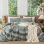MooMee Gingham Duvet Cover Set 100% Washed Cotton Linen Like Textured Breathable Durable Soft Comfy Modern Checkered Design (Buffalo Plaid Forest Green, Full 80"x90")