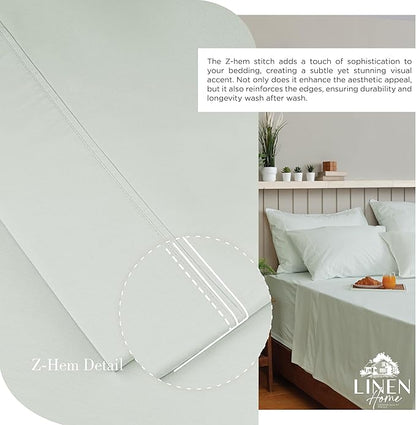 Linen Home 100% Cotton Percale Sheets Full Size, Dove Grey, Deep Pocket, 4 Pieces Set - 1 Flat, 1 Deep Pocket Fitted Sheet and 2 Pillowcases, Crisp Cool and Strong Bed Linen