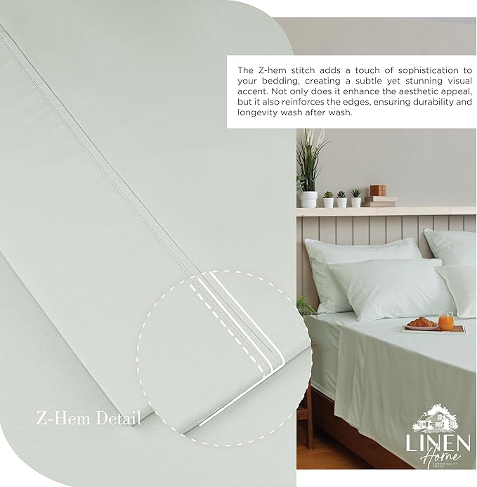 Linen Home 100% Cotton Percale Sheets Queen Size, Dove Grey, Deep Pocket, 4 Pieces Set - 1 Flat, 1 Deep Pocket Fitted Sheet and 2 Pillowcases, Crisp Cool and Strong Bed Linen