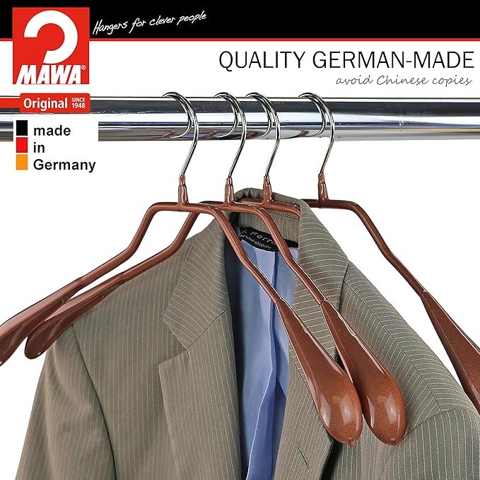 Mawa by Reston Lloyd, Non-Slip Steel Suit/Jacket Hanger, Wide Supportive Sholders with Rotating Hook, Copper Set of 150