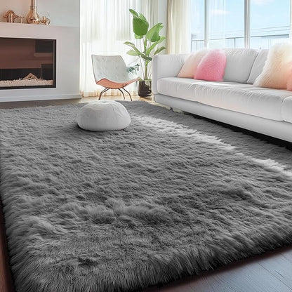 PAGISOFE 2x4 Small Bedroom Rug, Machine Washable Runner Rugs, Soft Plush Area Rug for Dorm, Kids Room, Office,Fuzzy Playroom Carpet, Alfombra para Sala, Furry Bedside Rug, Accent Faux Furry Grey Rugs