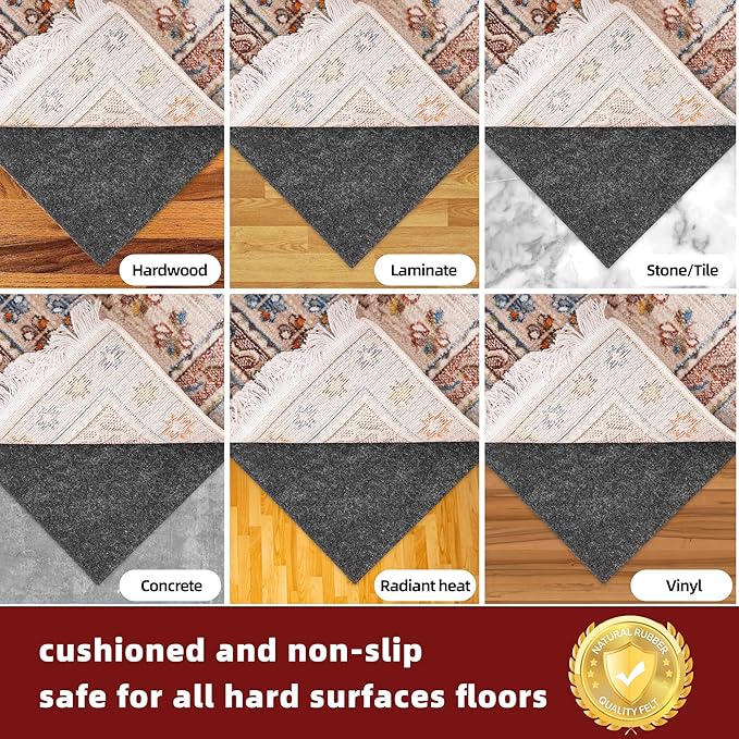 BAGAIL Felt and Natural Rubber Backing Rug Pads 1/4” Thick, 2 x 8 Ft Non Slip Carpet Gripper Keep Rugs in Place, Under Area Rug Protective Cushioned Pads, Carpet Runners, Hardwood Floors Protection