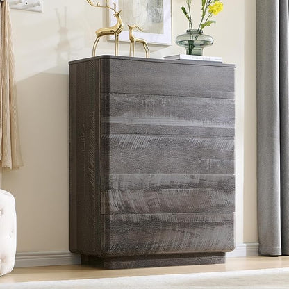 ACCOHOHO Modern 5 Drawer Dresser for Bedroom, 42" Tall Wooden Dressers with Large Storage,Handleless Chest of Drawers for Living Room & Hallway, Curved Profile Design, Grey