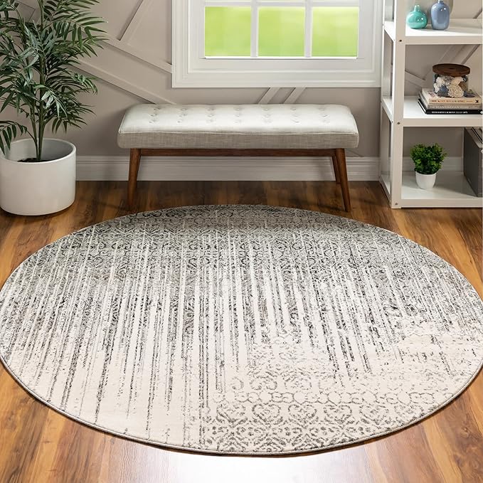 Unique Loom Del Mar Collection Area Rug - Jennifer (7' 10" Round, Gray/ Black)