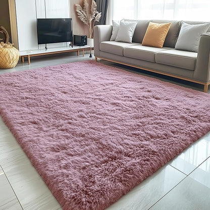 OLANLY 9x12 Machine Washable Large Area Rugs for Living Room, Bedroom, Soft Fluffy Shaggy Bedside Rug, Indoor Floor Carpet for Kids Girls and Boys, Dorms, Nursery, Home Decor Aesthetic, Blush