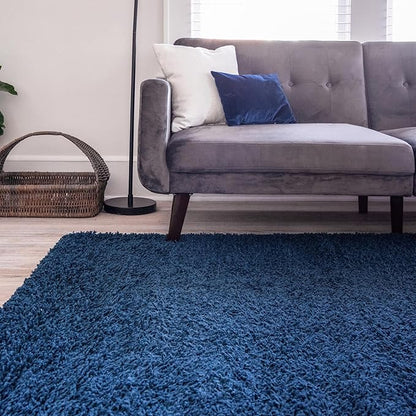 Unique Loom Solid Shag Collection Area Rug (6' 1" x 9' Rectangle, Sapphire Blue/ Navy Blue)