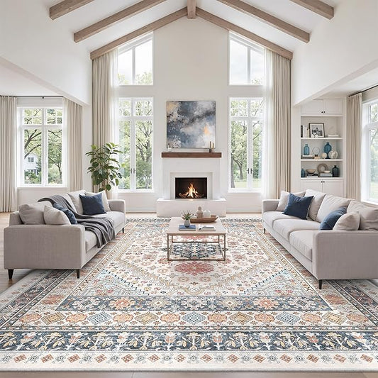 zesthome 10x14 Area Rugs for Living Room,Non-Slip Backing Washable Rugs,Vintage Large Area Rug，Stain Resistant Home Decor Rug (Multi,10'x14')