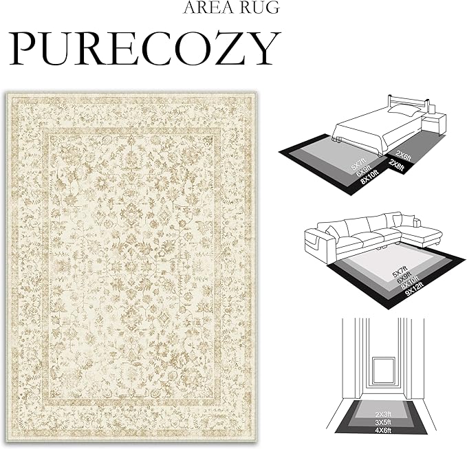 6x9 Brown Area Rug Non Slip Vintage Living Room Distressed Machine Washable Carpet Traditional Indoor Bedroom Brown Retro Floral Accent Throw Rug for Office Kitchen Dorm Dining Room