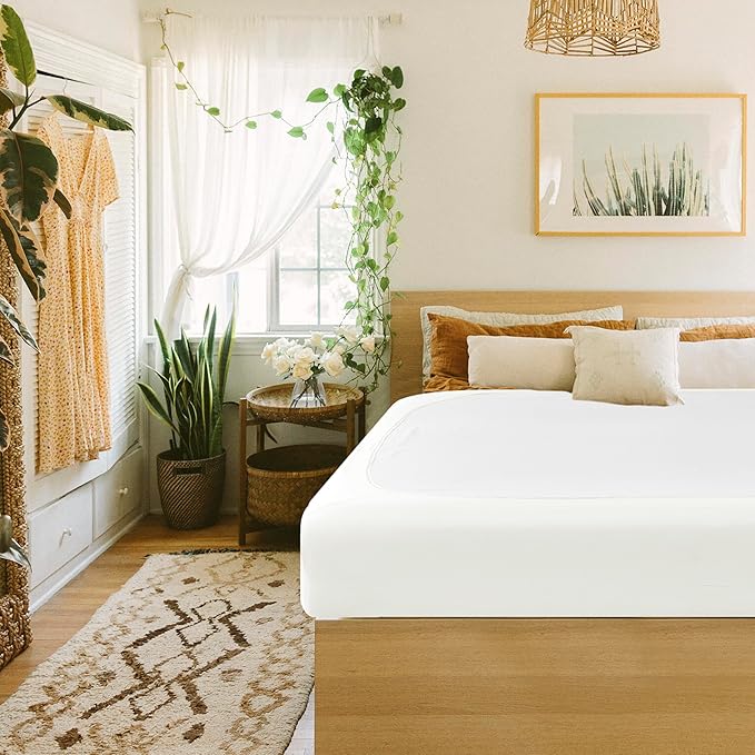 Biscaynebay Decorative Box Spring Covers King & Cal King Size, Ivory Luxurious Jersey Knitting Stretchy Wrap Around 4 Sides Bed Skirts for Home/Hotels, Easy Fit Wrinkle Free Machine Washable