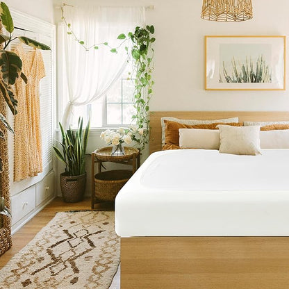 Biscaynebay Decorative Box Spring Covers King & Cal King Size, Ivory Luxurious Jersey Knitting Stretchy Wrap Around 4 Sides Bed Skirts for Home/Hotels, Easy Fit Wrinkle Free Machine Washable