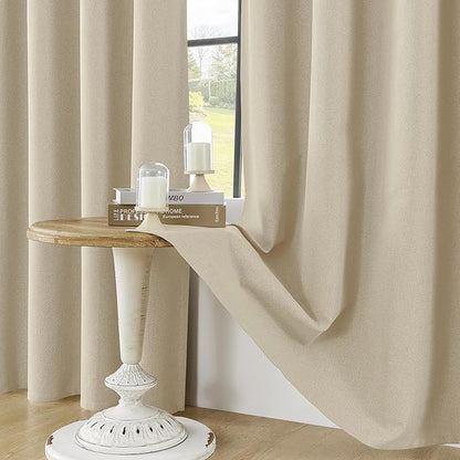 ChrisDowa 100% Blackout Linen Curtains, 2 Panels Set Thermal Insulated Room Darkening Curtains for Living Room, Privacy Grommet Window Drapes for Bedroom (Greyish Beige, 52 x 108 Inch)