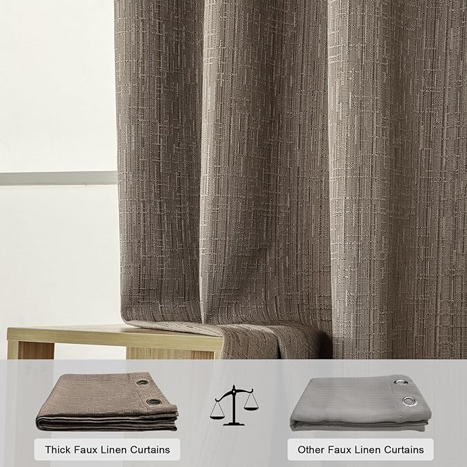 Linen Curtains 188 inch Length 2 Panels for High Ceiling Extra Long Thick Faux Linen Window Drapes Burlap Textured Curtains with Grommet for 2 Story High Living Room (52x188 Dark Coffee)