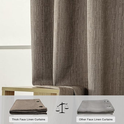 Extra Long Linen Curtains 144 inch Length 2 Panels Thick Faux Linen Blended Window Drapes Burlap Textured Curtains with Grommet for Living Room Farmhouse 12ft (52x144 Dark Coffee) Natural