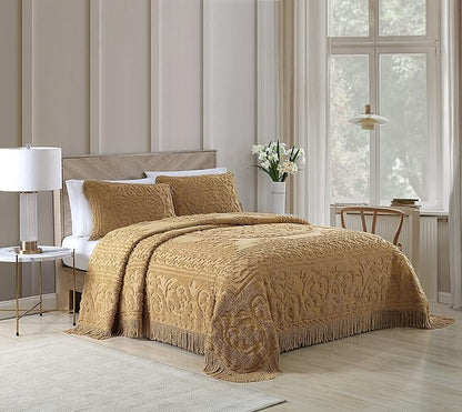 Beatrice Home Fashions Medallion Chenille Bedspread, Standard Sham, Gold