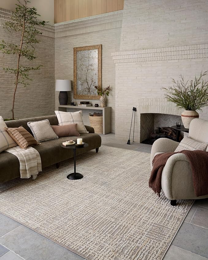 Loloi Amber Lewis Bexley Collection BEX-07 Natural/Dove 6'-6" x 9'-3" Area Rug Neutral, Textured, Living, Bedroom, Dining, Carpet
