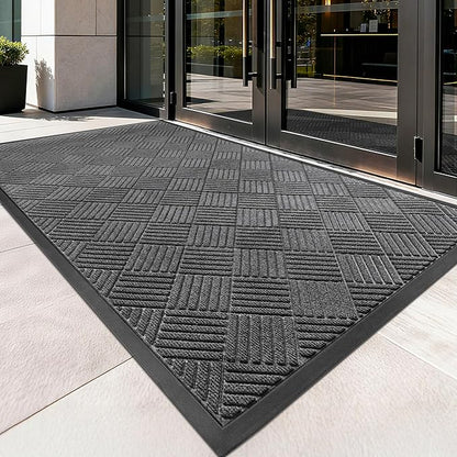 Front Door Mat, Heavy Duty Indoor Outdoor Doormat, 60” x 48” Low Profile Outdoor Mats for Home Entrance, Stain and Fade Resistant Welcome Mat, Ideal for High Traffic Area, Diamond Grey