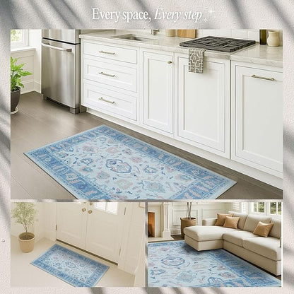 Fame Rugs Blue Modern Oushak Rug 5x7, Washable Vintage Turkish Colorful Oriental Antique Inspired Area Rugs, Luxury Living Room Bedroom (995BB, 5' x 7')