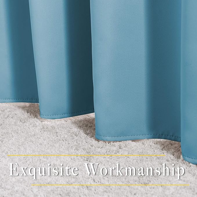 NICETOWN Blackout Living Room Curtains Teal Blue - Home Fashion Ring Top Thermal Insulated Room Darkening Curtains for Bedroom/Living Room (2 Panels, W52 x L90, Teal Blue)
