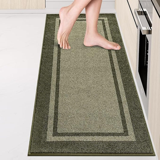 Kitchen Rugs 24" x 70", Non-Slip Machine Washable Kitchen Runner Rugs Floor Mats, Absorbent Comfort Standing Mats for Kitchen, Sink, Laundry and Hallway, Rolled Packaging, Budding Green & Sage Green
