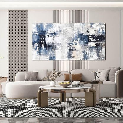 Prepeyssee White and Blue Abstract Canvas Wall Art for Living Room Bedroom Home Office Large Modern Grey Abstract Canvas Prints Picture Ready to Hang Size 29x59