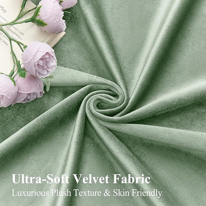 Sage Green Velvet Curtains 108 Inches Long for Bedroom, Luxury Room Darkening Thermal Insulated Blackout Curtains Luxury Window Drapes for Living Room, Back Tab Rod Pocket, W52 x L108, 2 Panels
