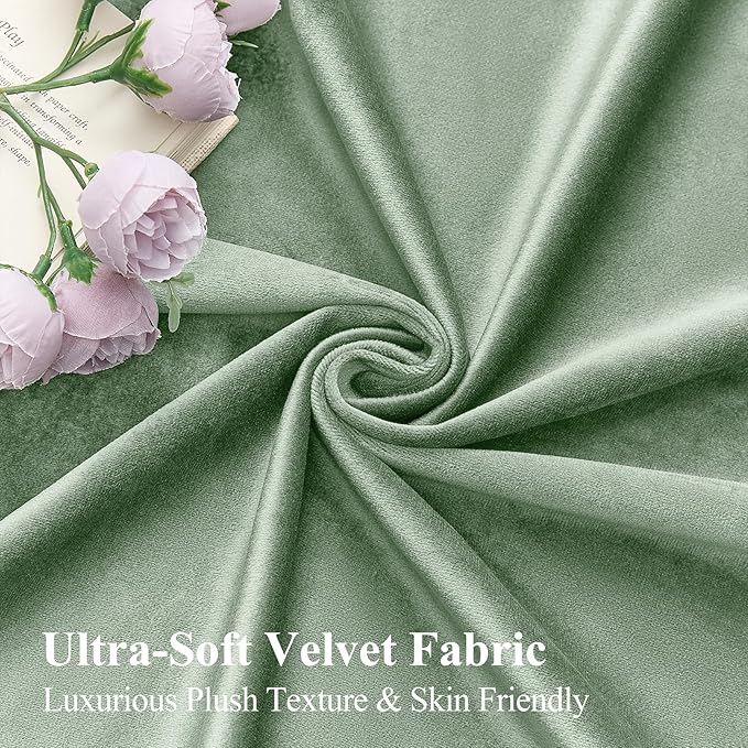 AUSSPVOCT Sage Green Velvet Curtains 96 Inches for Bedroom, Thermal Insulated Super Soft Room Darkening Curtains Luxury Window Drapes for Living Room Nursery, Back Tab Rod Pocket, W52 x L96, 2 Panels