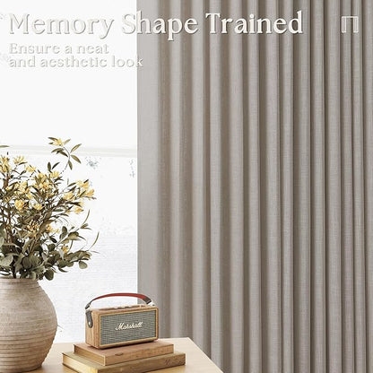 Burlywood Birch Pinch Pleated Linen Curtains 2 Panels for Living Room Bedroom Memory Training Shaped Semi Sheer Pleat Drapes with Hooks Rings Light Filtering Window Curtain 40x54