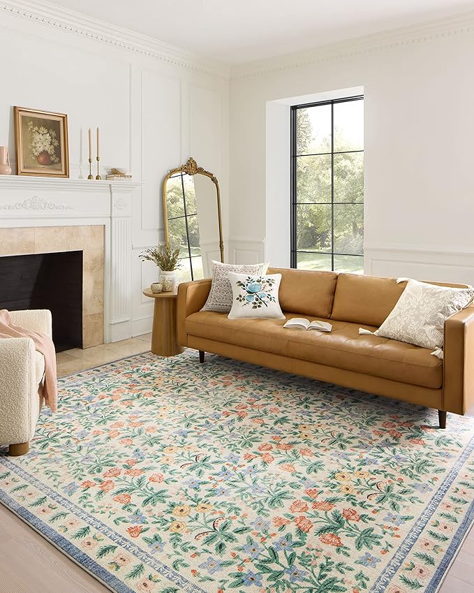 Loloi Rifle Paper Co. Eden Collection EDE-02 Mughal Garden Cream 2'-0" x 5'-0" Accent Rug feat. CloudPile™